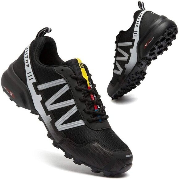 Mens Black White Waterproof Walking Hiking  Running Non-Slip All-Terrain Shoes - Picture 1 of 7